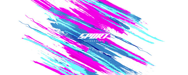 Abstract and Colorful Brush Background with Halftone Effect. Grunge Background. Brush Stroke Illustration for Banner, Poster, or Sports Background. Scratch and Texture Elements For Design