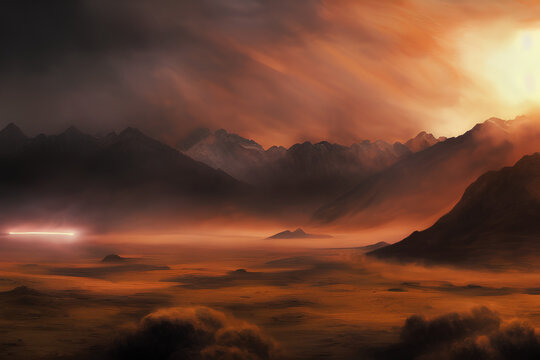 sunset in the mountains image generated by AI technology