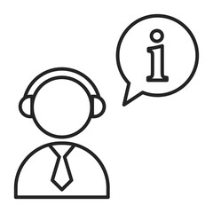 Customer support icon vector isolated. Contact customer assistance for more information. Operator with headphones and speech bubble with letter i inside.