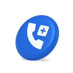 Call phone add emergency hotline service blue round button 3d isometric realistic icon