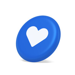 Dating application mobile interface button with heart social network communication 3d side view icon