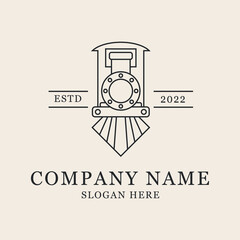 locomotive or train vintage line art logo design vector.