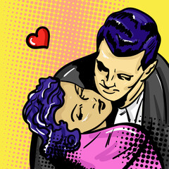 Romantic couple in pop art comic style