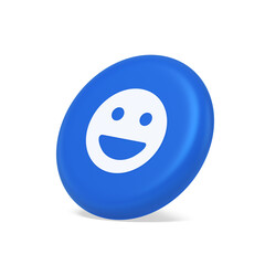 Smiley emoticon comic face emoji button laughing social network reaction happy 3d side view icon