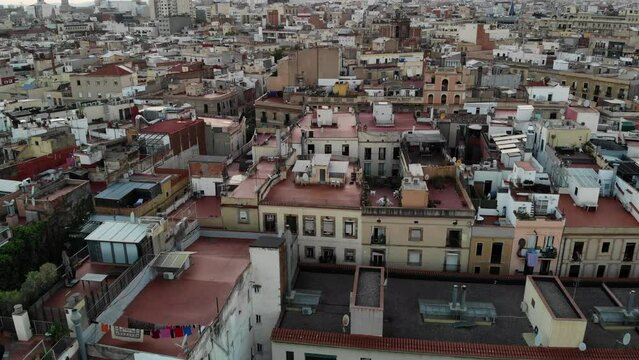 Drone View - Zoom In On Rooftops In Barcelona