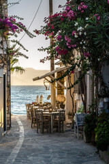 restaurant by the sea - obrazy, fototapety, plakaty