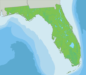 High detailed Florida physical map.