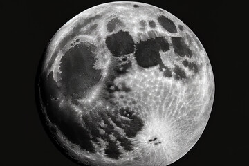 Observed via a telescope from the northern hemisphere, the full moon is isolated above white. Generative AI