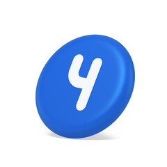 Four number blue round button keyboard interface financial calculation service 3d side view icon