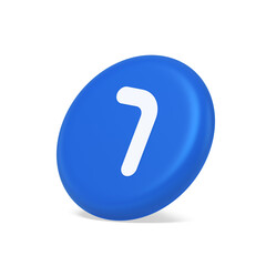 Seven number blue button accounting financial service web application panel 3d side view icon