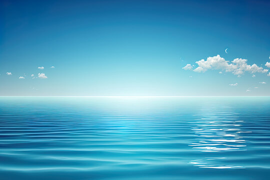 Background of calm sea and blue sky. Generative AI