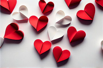 Paper red hearts on white background | Valentine's day Wallpapers | Ai Generative | Red and white paper hearts | Romantic | 14th of Feb 2023 | Happy Valentine's Day | Hearts