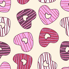 Heart Valentines Day Doughnuts Vector Seamless Pattern