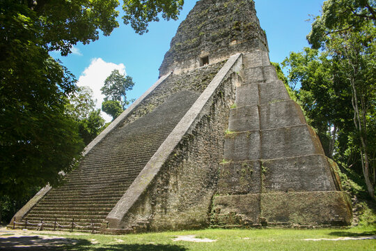 Tikal Temple V among ancient ruins of Maya in Guatemala