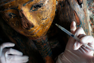 Conservation of an ancient Egyptian coffin.