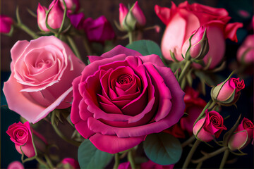 Pink Rose Flowers background | Close-up shot of Pink roses Bouquet | Rose for Valentine's Day | 14th Feb | Romantic, Love | Ai Generated | Ai Generative | Hyper realistic | Beautiful Bouquet | Petals
