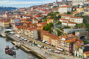 Fototapeta na wymiar Porto, Portugal - 12.25.2022: Aerial view of the old ribeira area in Porto. High quality photo