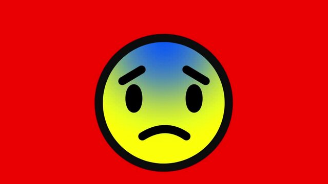 絵文字風の青い顔が汗を掻きながら話し続けるループアニメーション　