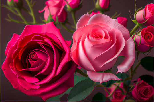 Pink Rose Flowers background | Close-up shot of Pink roses Bouquet | Rose for Valentine's Day | 14th Feb | Romantic, Love | Ai Generated | Ai Generative | Hyper realistic | Beautiful Bouquet | Petals