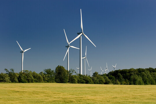 Electricity generating wind turbines in Shelburne, Ontario.