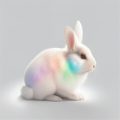 Rainbow White Rabbit, Cute Easter Bunny Portrait