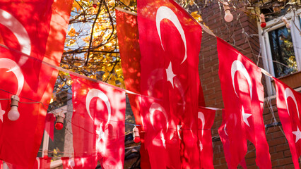 Turkish flag. Celebrating Turkish National holidays. April 23 National Sovereignty and Children's Day or 23 Nisan. May 19 Ataturk Commemoration, Youth Sports Day or 19 Mayis. August 30 Victory Day.