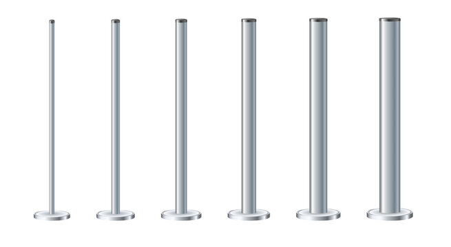 Metal poles with different diameters. metal columns. Steel pipes. Template design for urban advertising banners.