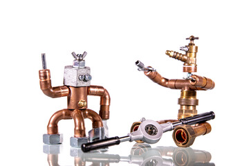 funny miniature craftsman, built from tools and materials