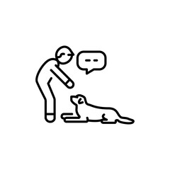 Command to lie down color line icon. Dog training.