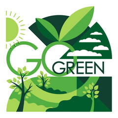 Go green slogan in creative geometric decoration