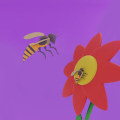 3d rendering bee on a flower