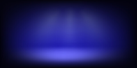 Abstract illuminated empty blue stage with bright projectors. Design template. 3d vector background