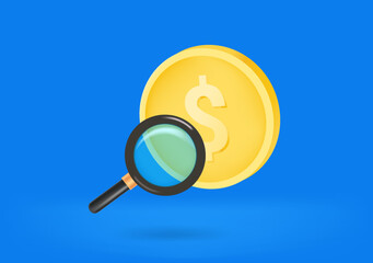 Searching for money concept. 3d vector illustration