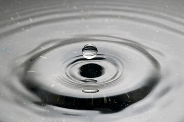 A droplet of water falling into a puddle and creating ripples