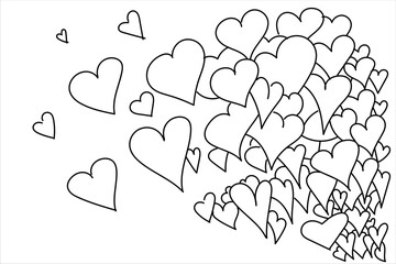 Seamless pattern of hand-drawn hearts in red and white tones on a white background