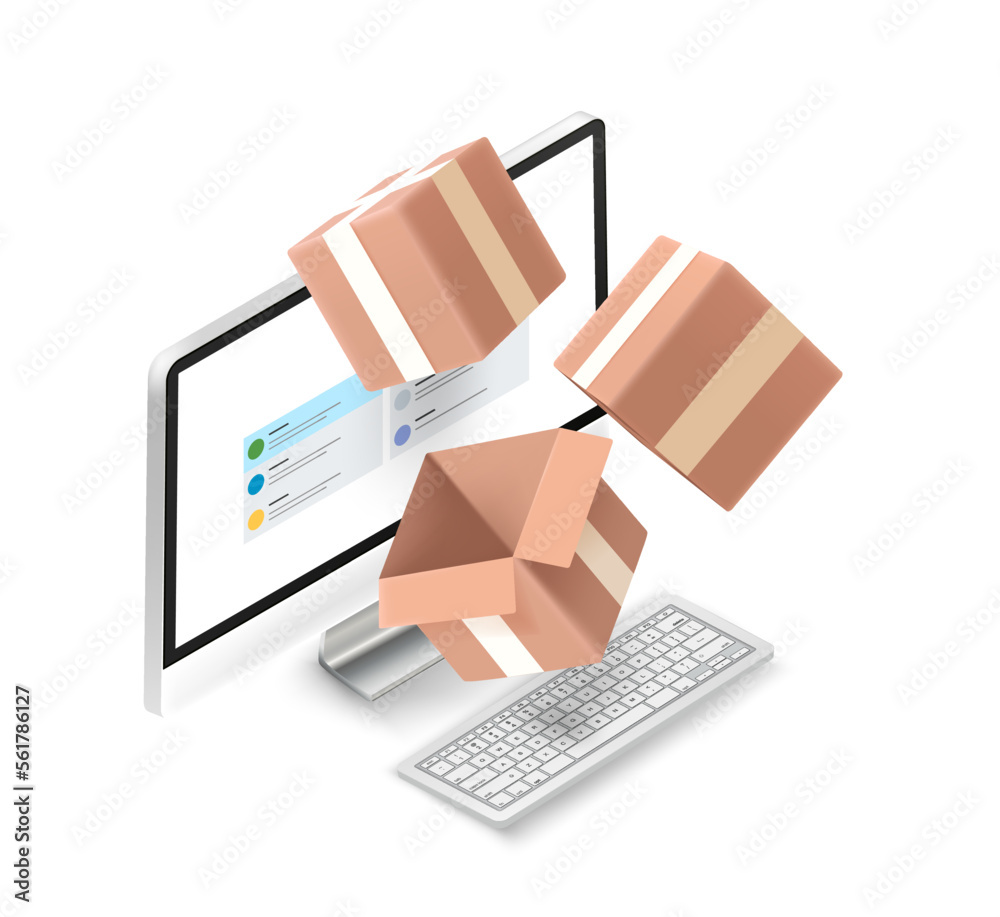 Poster Modern computer with mail. Isometric vector illustration with pc