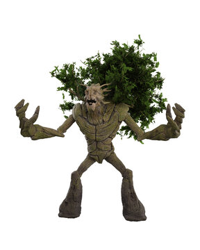 Fantasy tree monster mythical fairytale creature of the forest. 3D rendering isolated.