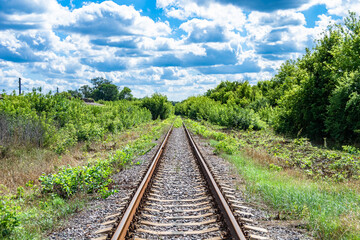 Fototapeta na wymiar Photography to theme railway track after passing train on railroad
