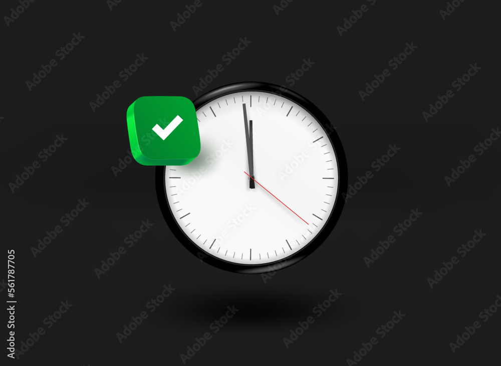 Aufkleber Retro style clock with checkmark icon. 3d vector illustration
