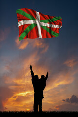 Father with son and the flag of Basque Country