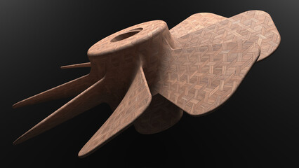Rotor. rotor blades. Wooden blades. wood texture. Isolated in black background. 3d rendering