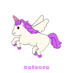Vector illustration of cute unicorn cartoon isolated on white background