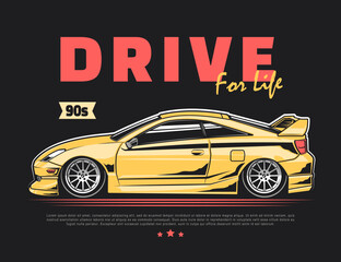 90s car vehicle illustration in vector graphic for t-shirt design