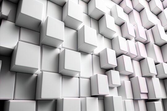 Semiglossy, futuristic mosaic tiles laid out in the form of a wall; square, blocky, white, backdrop. Generative AI © LukaszDesign