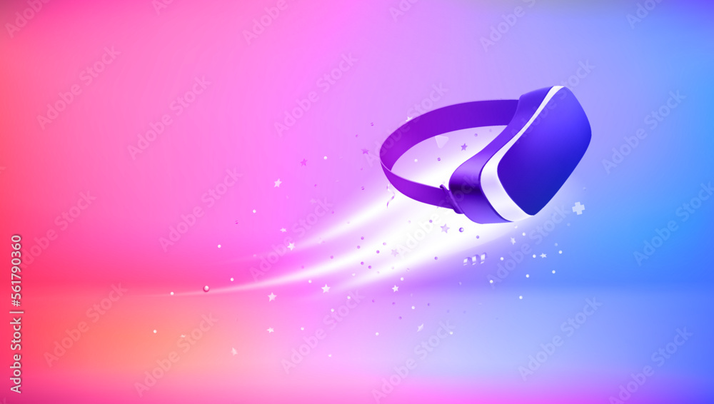 Poster Glowing VR mask. 3d vector banner with copy space