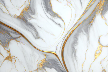 White marble texture background. Marble with gray and gold veins. Generative AI illustration