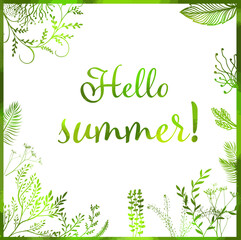 Vector watercolor illustration. Laurel Wreath. Floral design elements. Hello summer. Green branches. Vector illustration