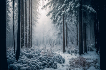 Fototapeta premium Landscapes with forests in the fog, mysterious forests