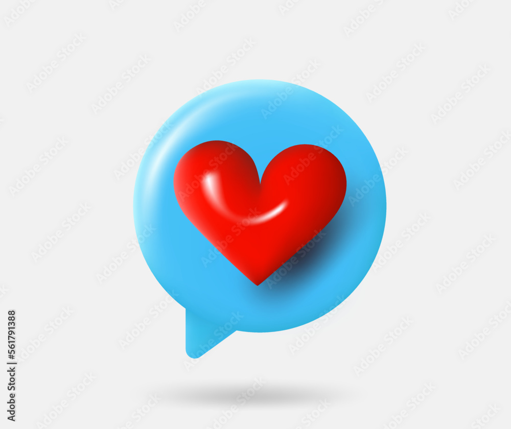 Poster speech cloud with heart sign. 3d vector isolated illustration