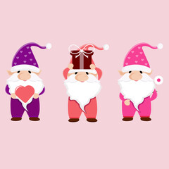 Cartoon cute gnomes with gifts